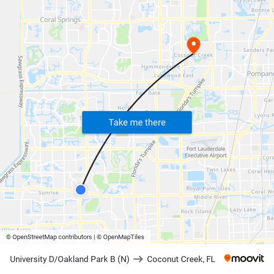 University D/Oakland Park B (N) to Coconut Creek, FL map