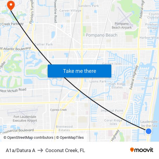 A1A/DATURA A to Coconut Creek, FL map