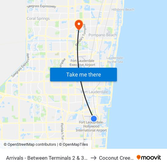 Arrivals - Between Terminals 2 & 3 - Zone F to Coconut Creek, FL map