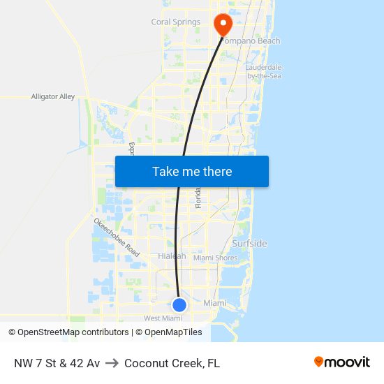 NW 7 St & 42 Av to Coconut Creek, FL map