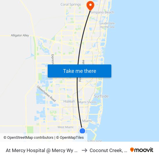 At Mercy Hospital @ Mercy Wy Exit to Coconut Creek, FL map
