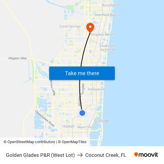 Golden Glades P&R (West Lot) to Coconut Creek, FL map