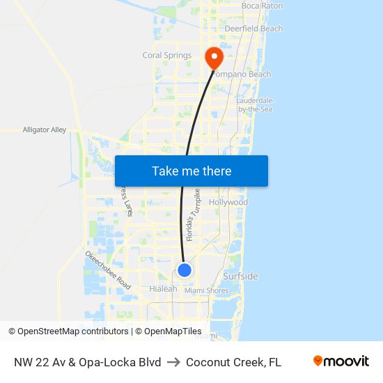 NW 22 Av & Opa-Locka Blvd to Coconut Creek, FL map