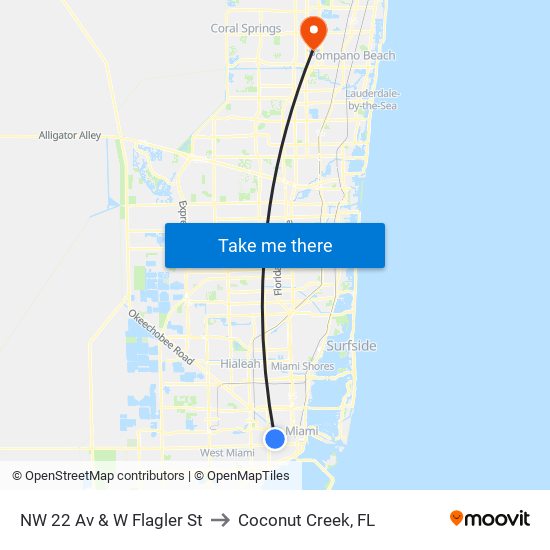 NW 22 Av & W Flagler St to Coconut Creek, FL map