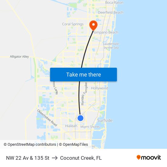 NW 22 Av & 135 St to Coconut Creek, FL map