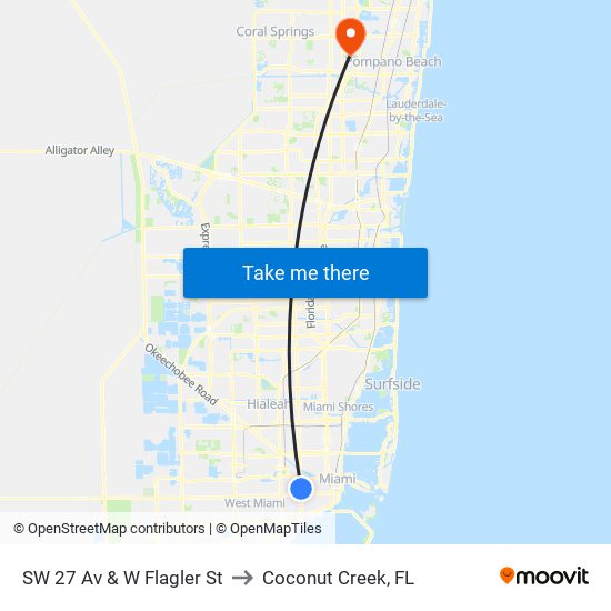 SW 27 Av & W Flagler St to Coconut Creek, FL map