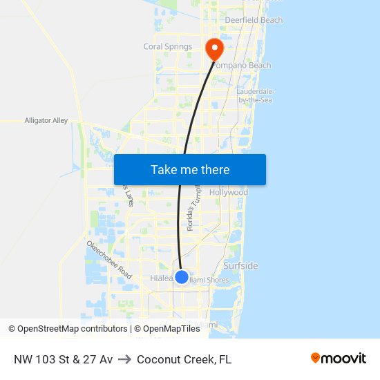 NW 103 St & 27 Av to Coconut Creek, FL map