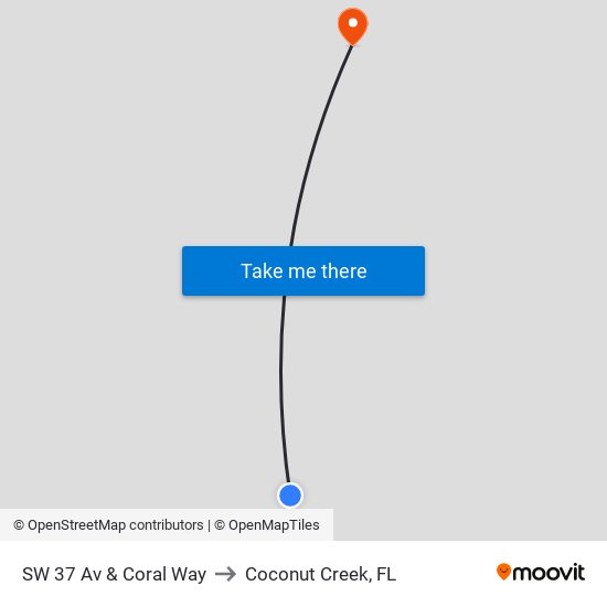 SW 37 Av & Coral Way to Coconut Creek, FL map