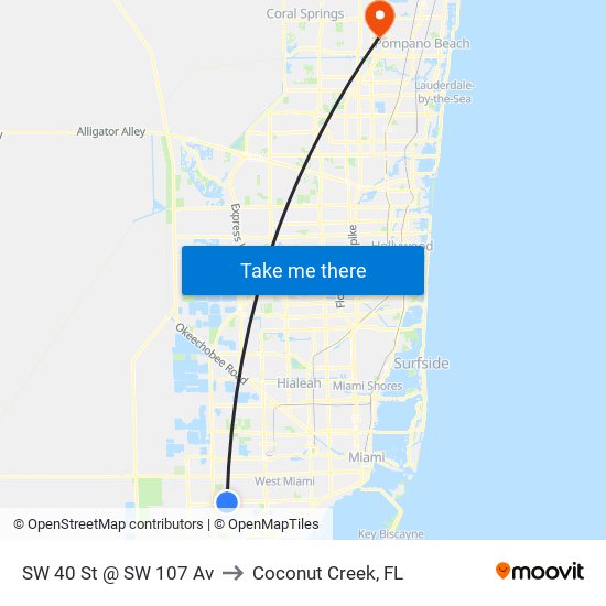 SW 40 St @ SW 107 Av to Coconut Creek, FL map