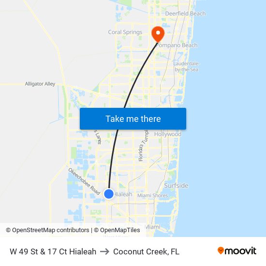 W 49 St & 17 Ct Hialeah to Coconut Creek, FL map