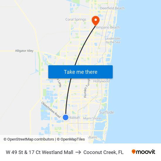 W 49 St & 17 Ct Westland Mall to Coconut Creek, FL map