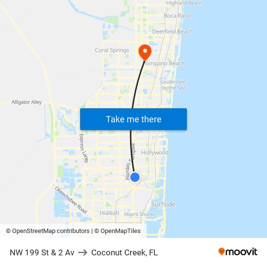 NW 199 St & 2 Av to Coconut Creek, FL map