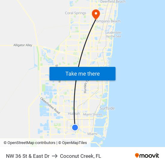 NW 36 St & East Dr to Coconut Creek, FL map