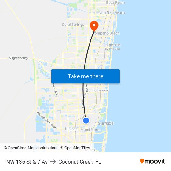 NW 135 St & 7 Av to Coconut Creek, FL map