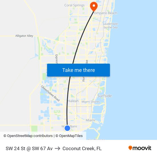 SW 24 St @ SW 67 Av to Coconut Creek, FL map