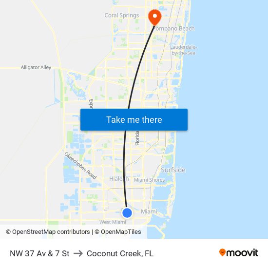 NW 37 Av & 7 St to Coconut Creek, FL map