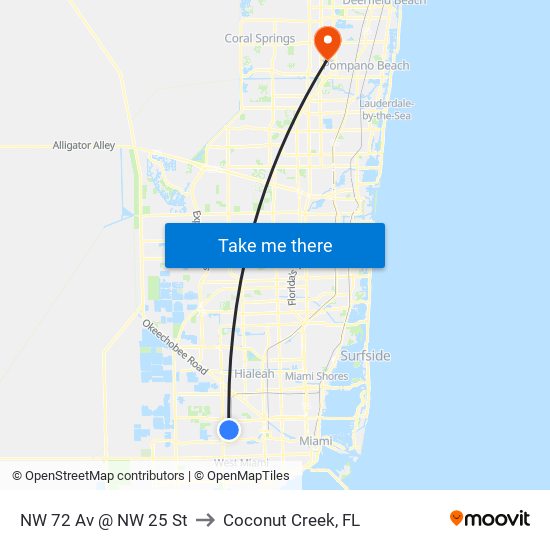 NW 72 Av @ NW 25 St to Coconut Creek, FL map