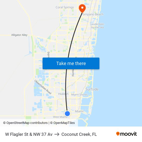 W Flagler St & NW 37 Av to Coconut Creek, FL map