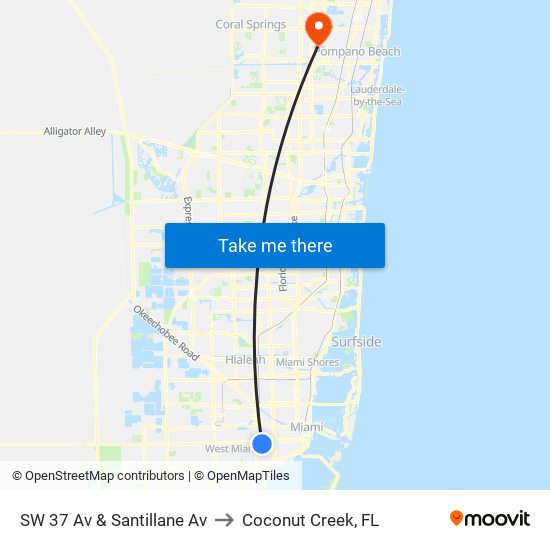 SW 37 Av & Santillane Av to Coconut Creek, FL map