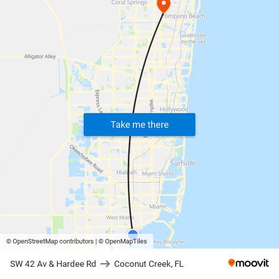 SW 42 Av & Hardee Rd to Coconut Creek, FL map