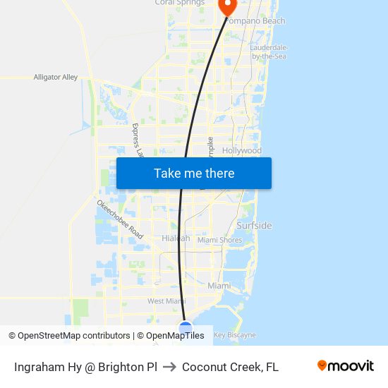 Ingraham Hy @ Brighton Pl to Coconut Creek, FL map