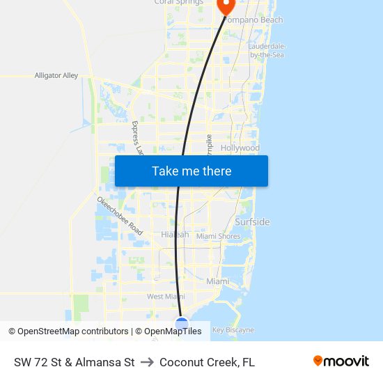 SW 72 St & Almansa St to Coconut Creek, FL map