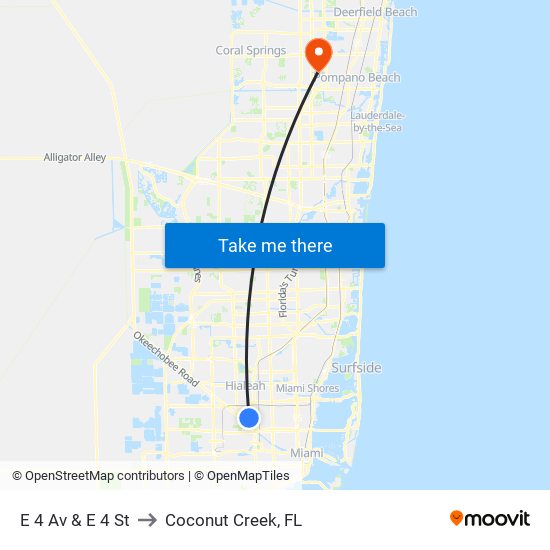 E 4 Av & E 4 St to Coconut Creek, FL map