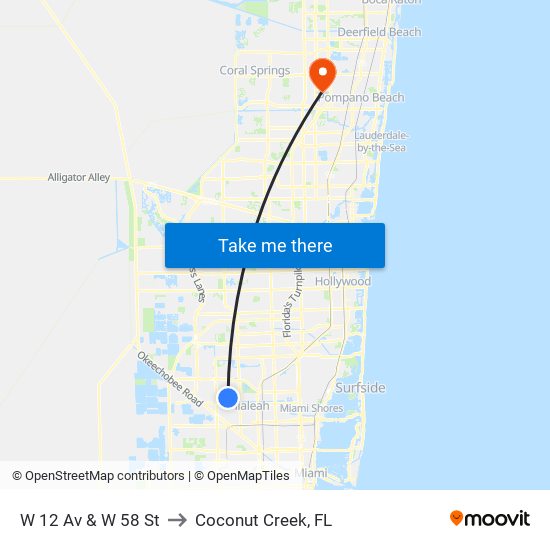 W 12 Av & W 58 St to Coconut Creek, FL map