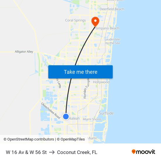 W 16 Av & W 56 St to Coconut Creek, FL map