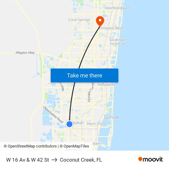 W 16 Av & W 42 St to Coconut Creek, FL map