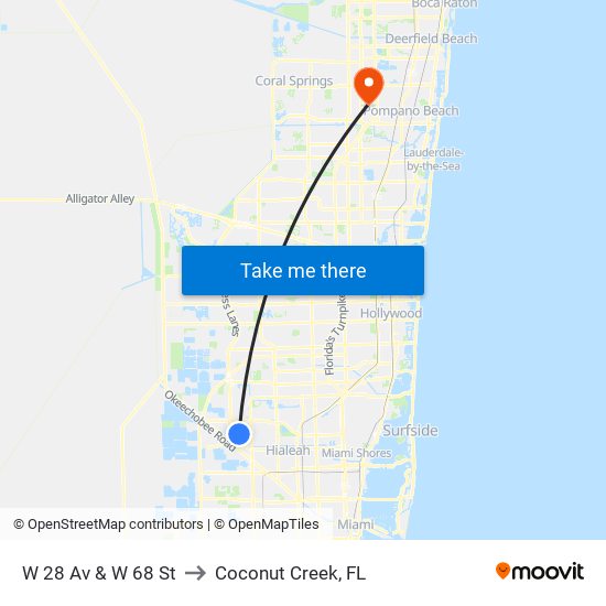 W 28 Av & W 68 St to Coconut Creek, FL map