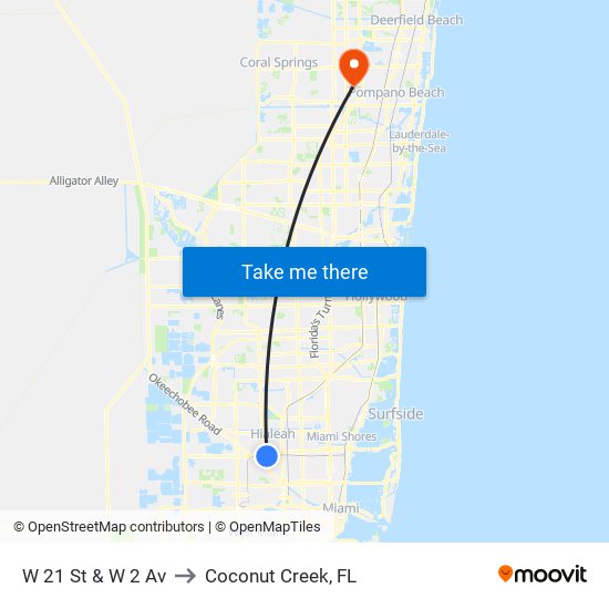 W 21 St & W 2 Av to Coconut Creek, FL map