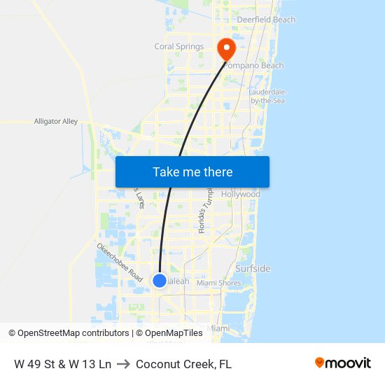 W 49 St & W 13 Ln to Coconut Creek, FL map