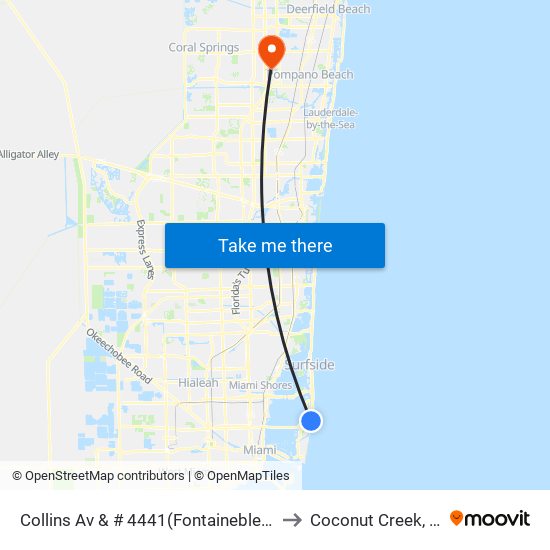 Collins Av & # 4441(Fontainebleau) to Coconut Creek, FL map