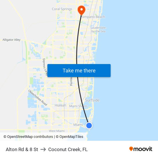 Alton Rd & 8 St to Coconut Creek, FL map