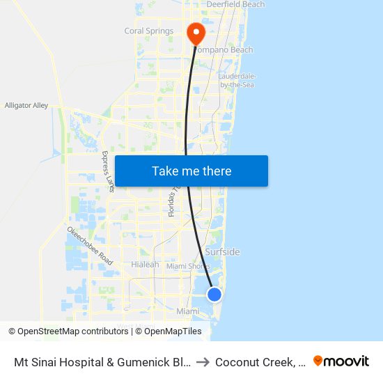 Mt Sinai Hospital & Gumenick Bldg to Coconut Creek, FL map