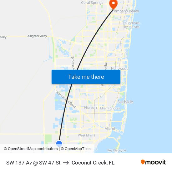 SW 137 Av @ SW 47 St to Coconut Creek, FL map