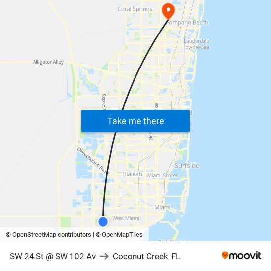 SW 24 St @ SW 102 Av to Coconut Creek, FL map