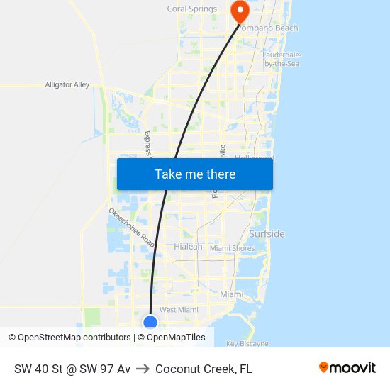 SW 40 St @ SW 97 Av to Coconut Creek, FL map