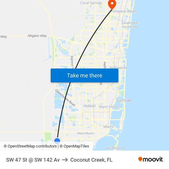 SW 47 St @ SW 142 Av to Coconut Creek, FL map