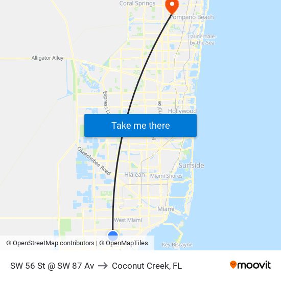 SW 56 St @ SW 87 Av to Coconut Creek, FL map