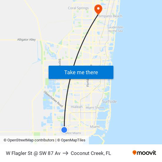 W Flagler St @ SW 87 Av to Coconut Creek, FL map