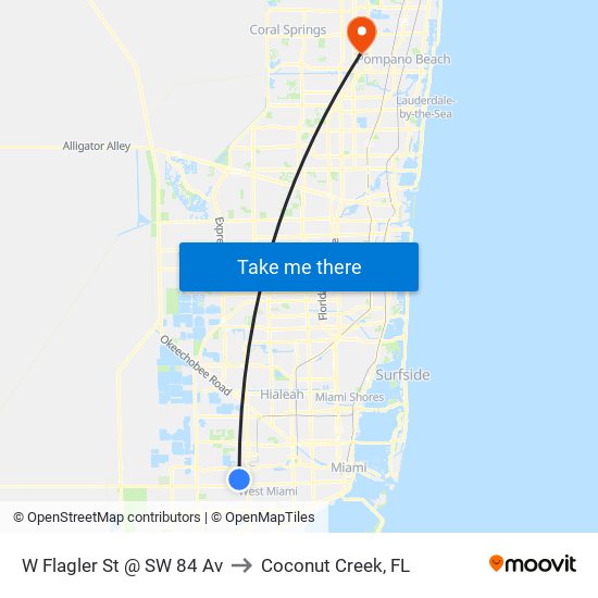 W Flagler St @ SW 84 Av to Coconut Creek, FL map