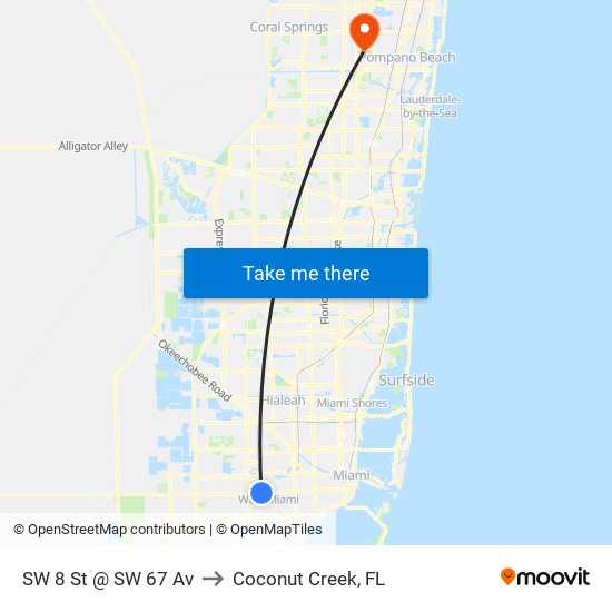 SW 8 St @ SW 67 Av to Coconut Creek, FL map