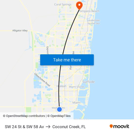 SW 24 St & SW 58 Av to Coconut Creek, FL map