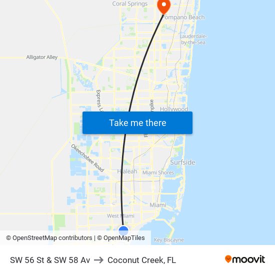 SW 56 St & SW 58 Av to Coconut Creek, FL map