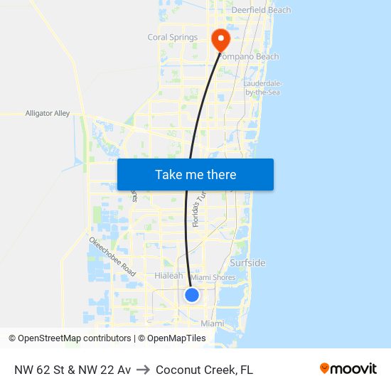 NW 62 St & NW 22 Av to Coconut Creek, FL map