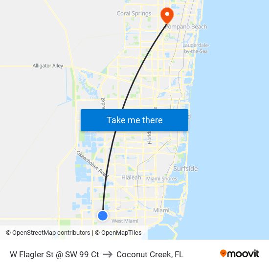 W Flagler St @ SW 99 Ct to Coconut Creek, FL map