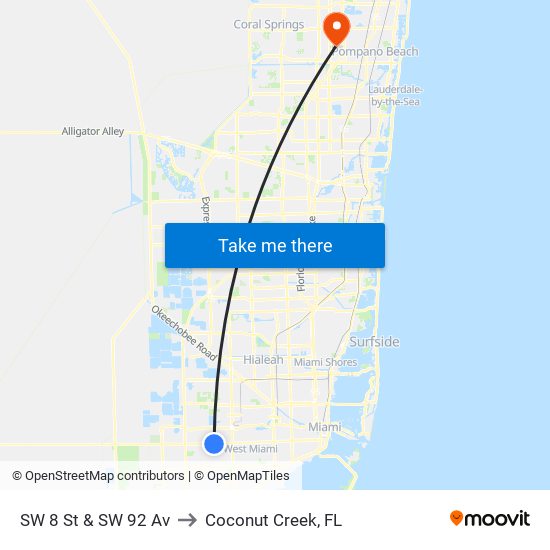 SW 8 St & SW 92 Av to Coconut Creek, FL map