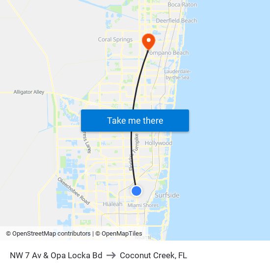 NW 7 Av & Opa Locka Bd to Coconut Creek, FL map